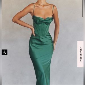 House of CB Emerald Green Satin Corset Maxi Dress